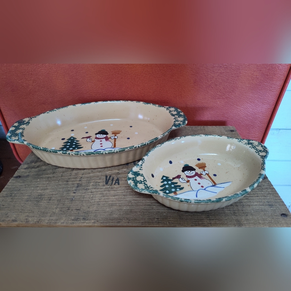 Oval Snowman Serving Dishes